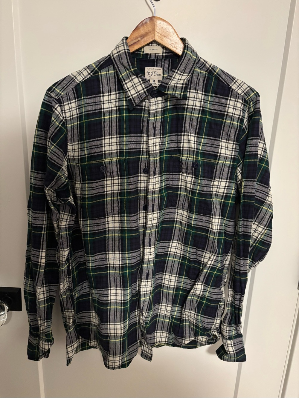 Classic Men's Navy, Green & White Plaid Button-Down Shirt